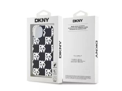 iPhone 15 Pro (6.1") hátlap tok, PC / TPU, mintás, fekete, DKNY PC/TPU Checkered Pattern