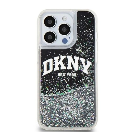 iPhone 14 Pro (6.1") hátlap tok, fekete, DKNY Liquid Glitter Arch Logo