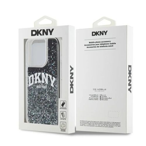 iPhone 14 Pro (6.1") hátlap tok, fekete, DKNY Liquid Glitter Arch Logo