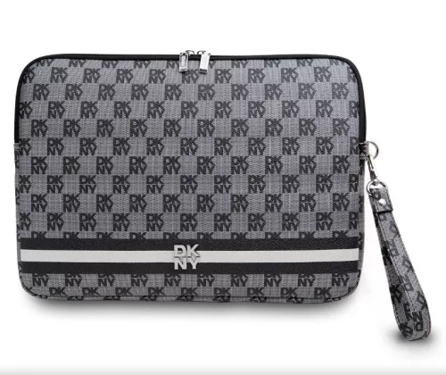 DKNY PU Leather Checkered Pattern and Stripe laptop táska, mintás, fekete, 13"/14"