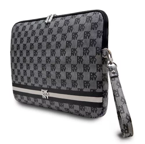 DKNY PU Leather Checkered Pattern and Stripe laptop táska, mintás, fekete, 13"/14"