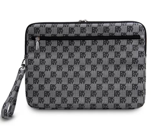 DKNY PU Leather Checkered Pattern and Stripe laptop táska, mintás, fekete, 13"/14"