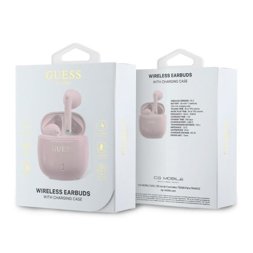 GUESS Printed Classic Logo stereo bluetooth headset vezeték nélküli töltőtokkal, TWS, rózsaszín, GUTWSJ14ESGP