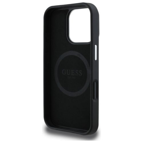 iPhone 16 Pro (6.3") hátlap tok, PU, magsafe, fekete, GUESS PU Grained Triangle Logo