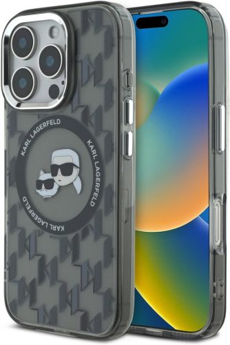 iPhone 16 Pro Max (6.9") hátlap tok, PC/TPU, magsafe, fekete/áttetsző, Karl Lagerfeld IML Monogram K&CH Heads MagSafe
