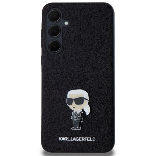 iPhone 16 (6,1") hátlap tok, PC/TPU, fekete, csillámos, Karl Lagerfeld Fixed Glitter Metal Ikonik