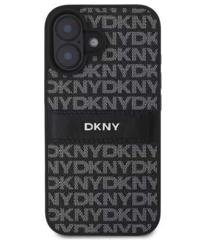 iPhone 16 (6.1") hátlap tok, PU / PU bőr, mintás, fekete, DKNY PU Leather Repeat Pattern Tonal Stripe