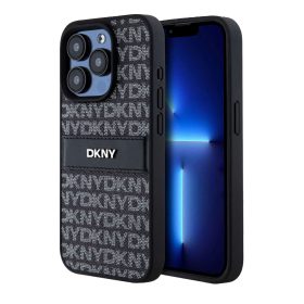   iPhone 16 Pro (6.3") hátlap tok, PU / PU bőr, mintás, fekete, DKNY PU Leather Repeat Pattern Tonal Stripe