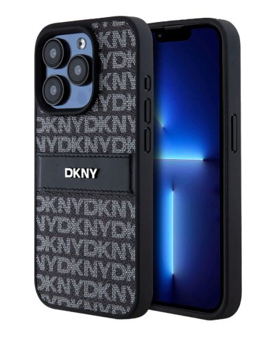 iPhone 16 Pro (6.3") hátlap tok, PU / PU bőr, mintás, fekete, DKNY PU Leather Repeat Pattern Tonal Stripe