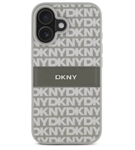 iPhone 16 (6.1") hátlap tok, PU / PU bőr, mintás, szürke, DKNY PU Leather Repeat Pattern Tonal Stripe