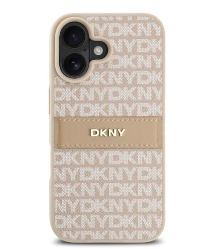 iPhone 16 (6.1") hátlap tok, PU / PU bőr, mintás, barackvirág-bézs, DKNY PU Leather Repeat Pattern Tonal Stripe