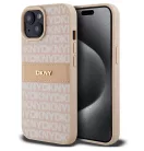 iPhone 16 Pro (6.3") hátlap tok, PU / PU bőr, mintás, barackvirág-bézs, DKNY PU Leather Repeat Pattern Tonal Stripe