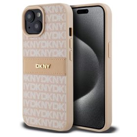   iPhone 16 Pro (6.3") hátlap tok, PU / PU bőr, mintás, barackvirág-bézs, DKNY PU Leather Repeat Pattern Tonal Stripe