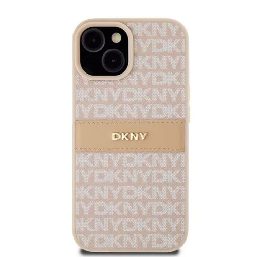 iPhone 16 Pro (6.3") hátlap tok, PU / PU bőr, mintás, barackvirág-bézs, DKNY PU Leather Repeat Pattern Tonal Stripe