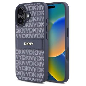   iPhone 16 (6.3") hátlap tok, PU / PU bőr, mintás, kék, DKNY PU Leather Repeat Pattern Tonal Stripe