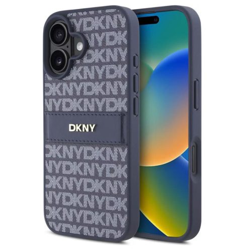 iPhone 16 (6.3") hátlap tok, PU / PU bőr, mintás, kék, DKNY PU Leather Repeat Pattern Tonal Stripe