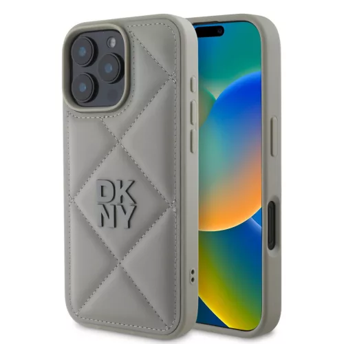 iPhone 16 Pro (6.3") hátlap tok, PU, szürke, DKNY PU Leather Quilted Stack Logo 
