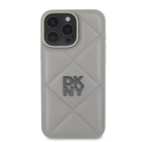 iPhone 16 Pro (6.3") hátlap tok, PU, szürke, DKNY PU Leather Quilted Stack Logo 