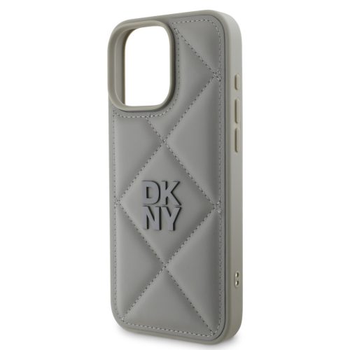iPhone 16 Pro (6.3") hátlap tok, PU, szürke, DKNY PU Leather Quilted Stack Logo 