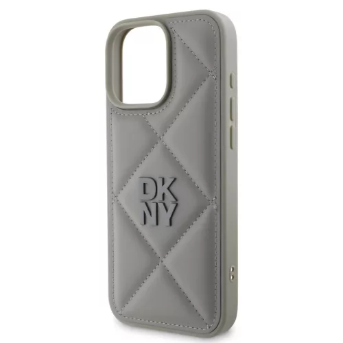 iPhone 16 Pro (6.3") hátlap tok, PU, szürke, DKNY PU Leather Quilted Stack Logo 