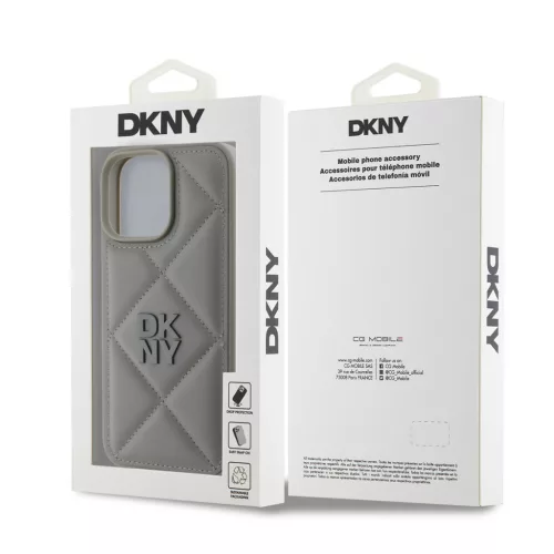 iPhone 16 Pro (6.3") hátlap tok, PU, szürke, DKNY PU Leather Quilted Stack Logo 