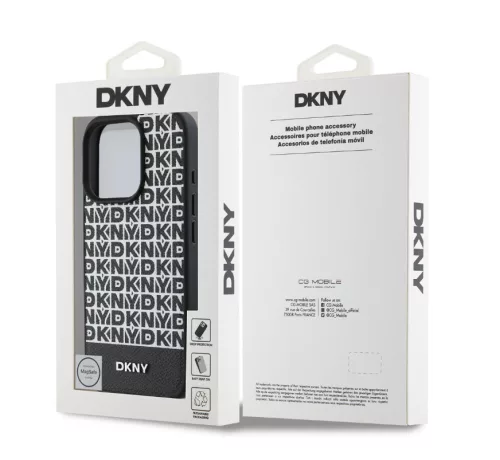 iPhone 16 Pro (6.3") hátlap tok, PU, magsafe, mintás, DKNY Repeat Pattern Bottom Stripe MagSafe