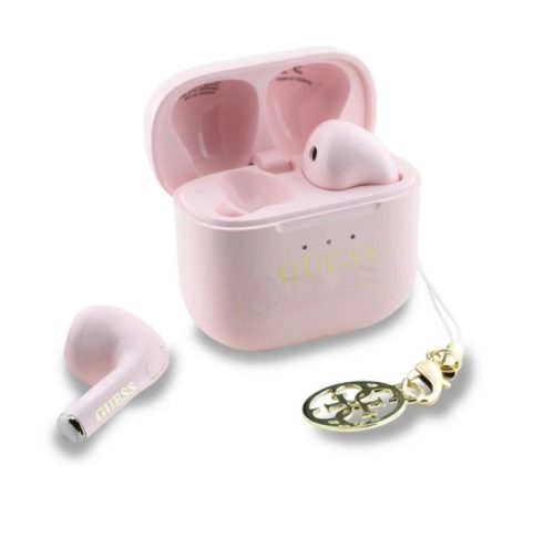 GUESS Classic Logo Charm stereo bluetooth headset vezeték nélküli töltőtokkal, TWS, rózsaszín, GUTWSXMCCLP