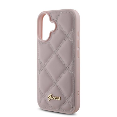 iPhone 16 (6.1") hátlap tok, rózsaszín, Guess PU Leather Quilted