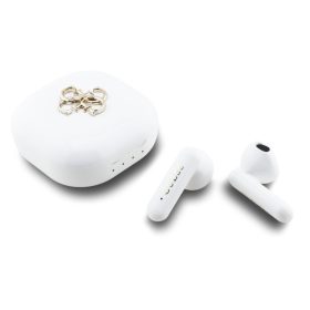   GUESS 4G Metal Logo stereo bluetooth headset vezeték nélküli töltőtokkal, TWS, fehér, GUTWSJ7HE4GH