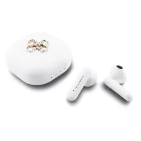   GUESS 4G Metal Logo stereo bluetooth headset vezeték nélküli töltőtokkal, TWS, fehér, GUTWSJ7HE4GH