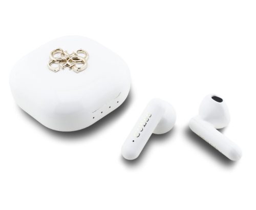GUESS 4G Metal Logo stereo bluetooth headset vezeték nélküli töltőtokkal, TWS, fehér, GUTWSJ7HE4GH