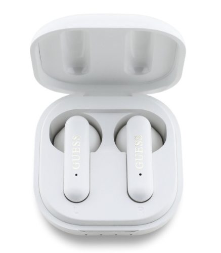 GUESS 4G Metal Logo stereo bluetooth headset vezeték nélküli töltőtokkal, TWS, fehér, GUTWSJ7HE4GH