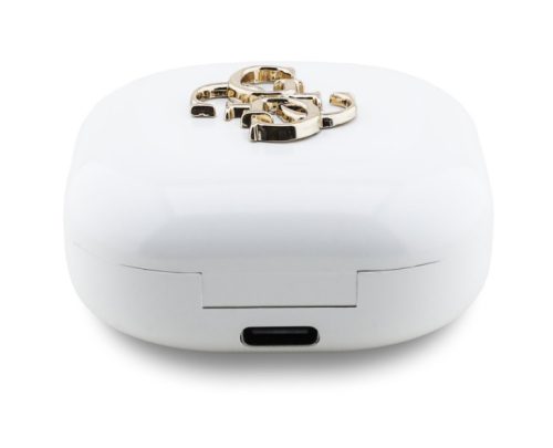 GUESS 4G Metal Logo stereo bluetooth headset vezeték nélküli töltőtokkal, TWS, fehér, GUTWSJ7HE4GH