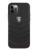 Ferrari "Off Track Leather" iPhone 12 Pro Max (6,7") fekete bőr hátlap tok piros csíkkal