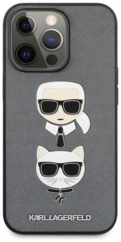 Karl Lagerfeld iPhone 12 Pro Max (6,7") "Saffiano Karl and Choupette Head" mintás szürke hátlap tok