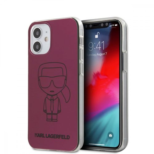 Karl Lagerfeld iPhone 12 Mini (5,4") "Karl" mintás metál bordó hátlap tok