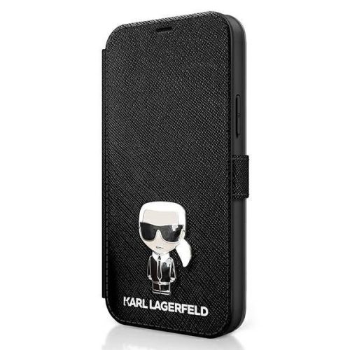 Karl Lagerfeld iPhone 12 Pro Max (6,7") "Saffiano Iconic" mintás fekete könyvtok