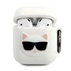 Karl Lagerfeld Airpods / Airpods 2 "Choupette Head" mintás fehér szilikon tok akasztóval