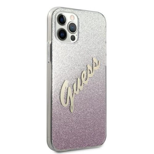 GUESS Vintage iPhone 12 Mini (5,4") ezüst-rózsaszín csillámos hátlap tok