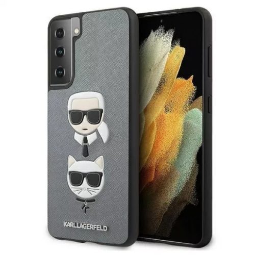 Karl Lagerfeld Samsung G996 Galaxy S21 Plus "Karl and Choupette Heads" mintás ezüst hátlap tok