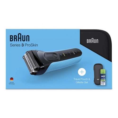 Braun Series 3 ProSkin 3040TS WD borotva, kék-fekete + utazó tok, Gillette borotva hab