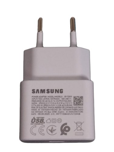 Samsung hálózati Type-C gyors töltőfej, gyári, fehér, 25W / 3A, EP-T2510NWEGEU (csomagolás nélküli)