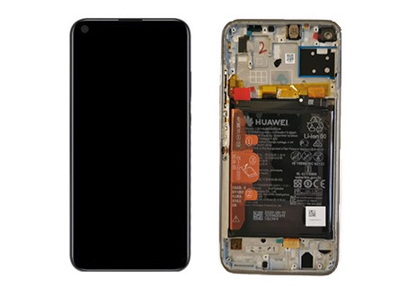 Huawei P40 Lite gyári LCD + érintőpanel ezüst kerettel, akkumulátorral