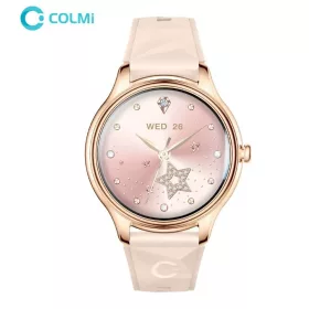   Colmi L28 okosóra szilikon + fém szíjjal, 1,32" AMOLED kijelző, bluetooth hívás, IP67 vízállóság, rose gold / bézs, rose gold