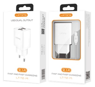 Letang LT-CT-28 2USB Töltőfej + Micro USB fehér adatkábel 2.1A