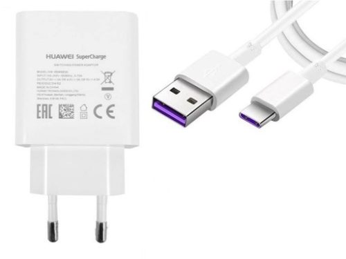 Huawei HW-050450E00 fehér gyári super charge hálózati töltőfej 5A + HL1289 Type-C adatkábel