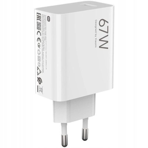 Xiaomi hálózati töltőfej, 1xUSB, 67W, gyári, fehér, MDY-12-EH (csomagolás nélküli)