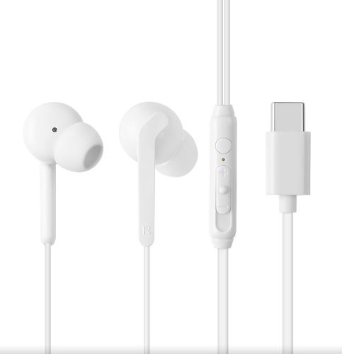 Stereo headset Type-C csatlakozóval, hangerőszabályzós / mikrofonnal, fehér, Moben GP-OEU024AE