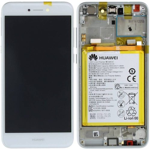 Huawei P8 Lite 2017 P9 Lite 2017 fehér gyári LCD + érintőpanel kerettel, akkumulátorral