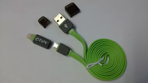 Micro USB adatkábel iPhone 8pin átalakítóval, zöld, TiPX